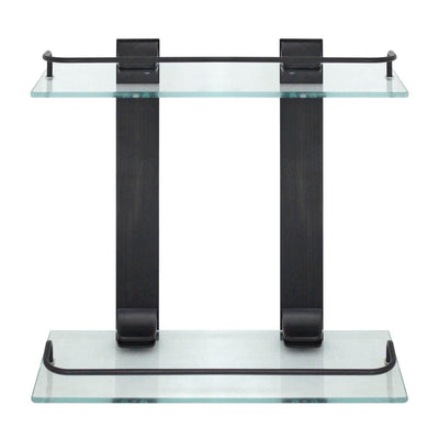 13.75 in. W Double Glass Wall Shelf with Pre-Installed Rails in Rubbed Bronze - Super Arbor