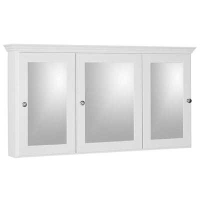 Shaker 48 in. W x 27 in. H x 6-1/2 in. D Framed Tri-View Surface-Mount Bathroom Medicine Cabinet in Satin White - Super Arbor