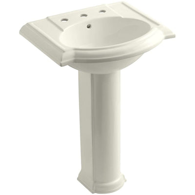 Devonshire Vitreous China Pedestal Combo Bathroom Sink with 8 in. Widespread Faucet Holes in Biscuit with Overflow Drain - Super Arbor