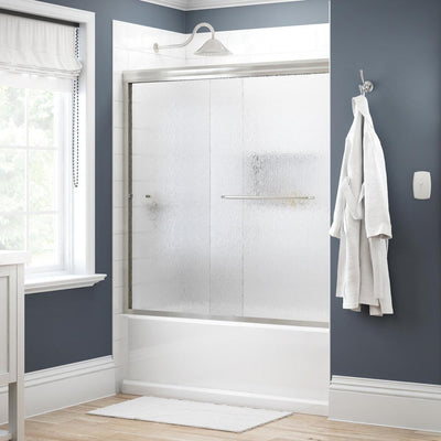 Simplicity 60 in. x 58-1/8 in. Semi-Frameless Traditional Sliding Bathtub Door in Nickel with Rain Glass - Super Arbor