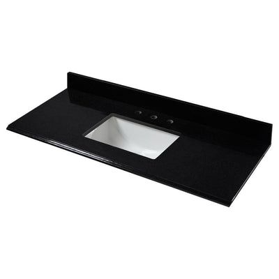 49 in. W x 22 in. D Granite Single Trough Sink Vanity Top in Midnight Black - Super Arbor