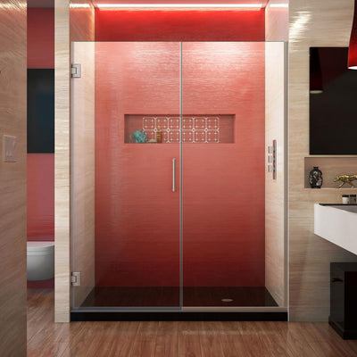 Unidoor Plus 58 to 58.5 in. x 72 in. Frameless Hinged Shower Door in Brushed Nickel - Super Arbor