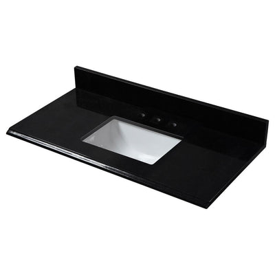 37 in. W Granite Single Trough Sink Vanity Top in Midnight Black - Super Arbor