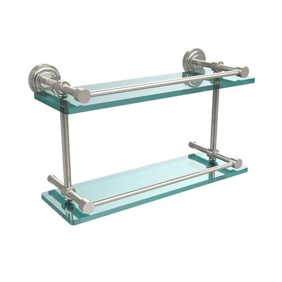 Dottingham 16 in. L x 8 in. H x 5 in. W 2-Tier Clear Glass Bathroom Shelf with Gallery Rail in Polished Nickel - Super Arbor