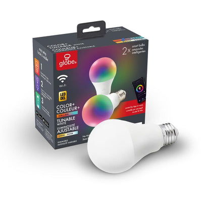 Wi-Fi Smart 60W Equivalent Color Changing RBG Tunable White LED Light Bulb, No Hub Required, A19, E26 (2-Pack) - Super Arbor