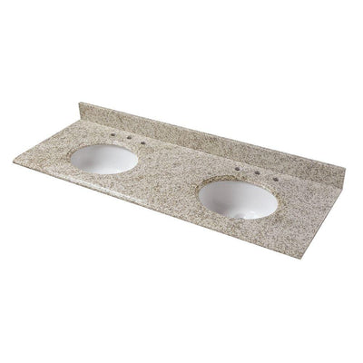 61 in. Granite Double Basin Vanity Top in Golden Hill with White Basins - Super Arbor