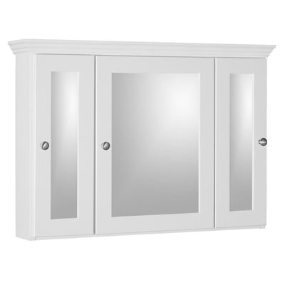 Shaker 36 in. W x 27 in. H x 6-1/2 in. D Framed Tri-View Surface-Mount Bathroom Medicine Cabinet in Satin White - Super Arbor