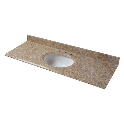 61 in. Granite Vanity Top in Beige with White Basin - Super Arbor