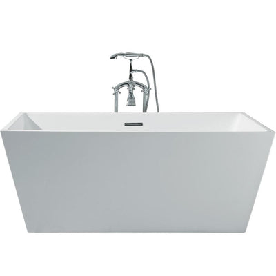 67 in. Acrylic Center Drain Rectangle Flat Bottom Freestanding Bathtub in White - Super Arbor