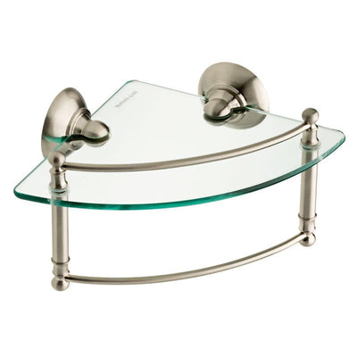 8 in. W Glass Corner Shelf with Hand Towel Bar in Brushed Nickel - Super Arbor