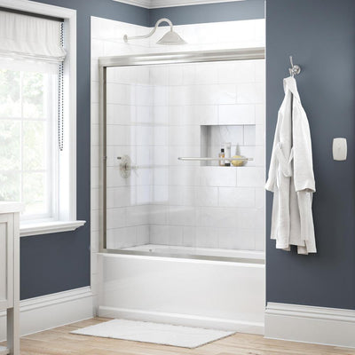 Simplicity 60 in. x 58-1/8 in. Semi-Frameless Traditional Sliding Bathtub Door in Nickel with Clear Glass - Super Arbor