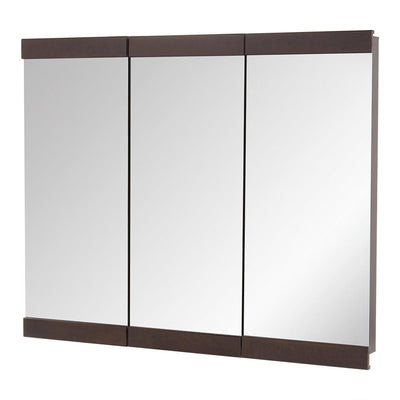 36-1/4 in. W x 29-3/4 in. H Surface-Mount Fog Free Framed Tri-view Bathroom Medicine Cabinet in Java - Super Arbor