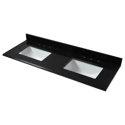 73 in. W x 22 in. D Granite Double Trough Sink Vanity Top in Midnight Black - Super Arbor