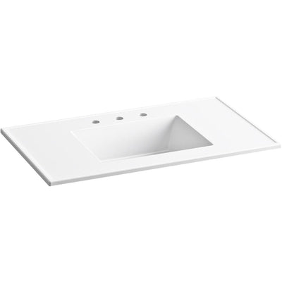 Ceramic/Impressions 37 in. W. Rectangular Vanity Top with 8 in. Widespread Faucet Holes in White - Super Arbor