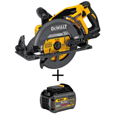 FLEXVOLT 60-Volt MAX Li-Ion Cordless Brushless 7-1/4 in. Wormdrive Circ Saw(Tool-Only) w/ Bonus FLEXVOLT 20V/60V Battery - Super Arbor