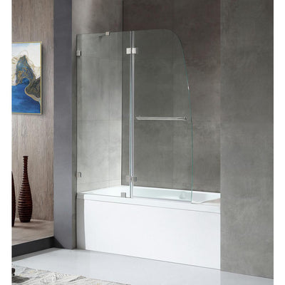 HERALD Series 48 in. x 58 in. Frameless Hinged Tub Door in Brushed Nickel with Towel Bar with Handle - Super Arbor