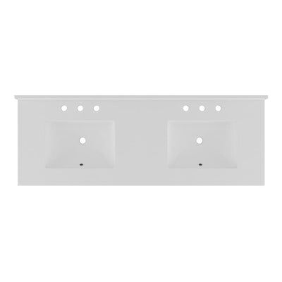 61 in. W x 22 in. D Quartz Double Basin Vanity Top in Snow White with White Basins - Super Arbor