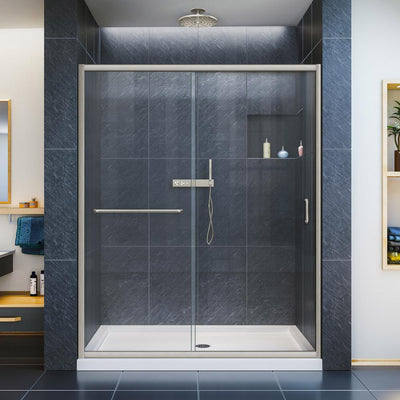 Infinity-Z 50-54 in. W x 72 in. H Semi-Frameless Sliding Shower Door in Brushed Nickel - Super Arbor