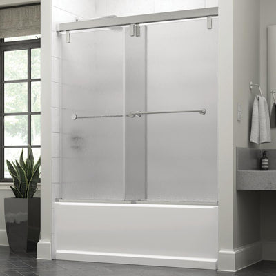 Lyndall 60 x 59-1/4 in. Frameless Mod Soft-Close Sliding Bathtub Door in Chrome with 3/8 in. (10mm) Rain Glass - Super Arbor