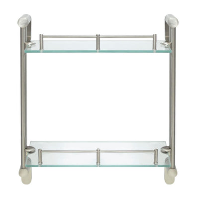 Oval 14.75 in. W Double Glass Wall Shelf with Pre-Installed Rails in Satin Nickel - Super Arbor