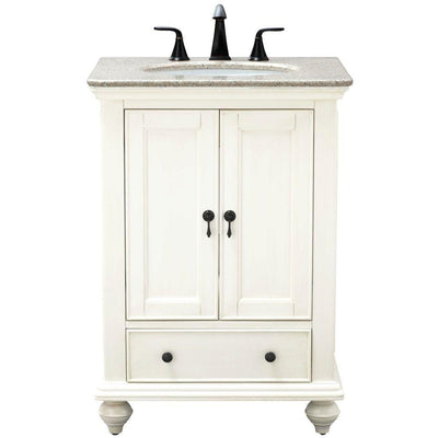 Newport 25 in. W x 21.5 in. D Bath Vanity in Ivory with Granite Vanity Top in Champagne with White Sink - Super Arbor