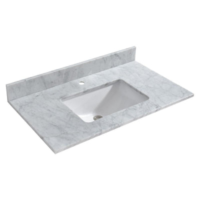 Sudbury 37 in. W x 22 in. D Single Basin Carrara Marble Vanity Top in Carrara White with White Vitreous China Basin - Super Arbor